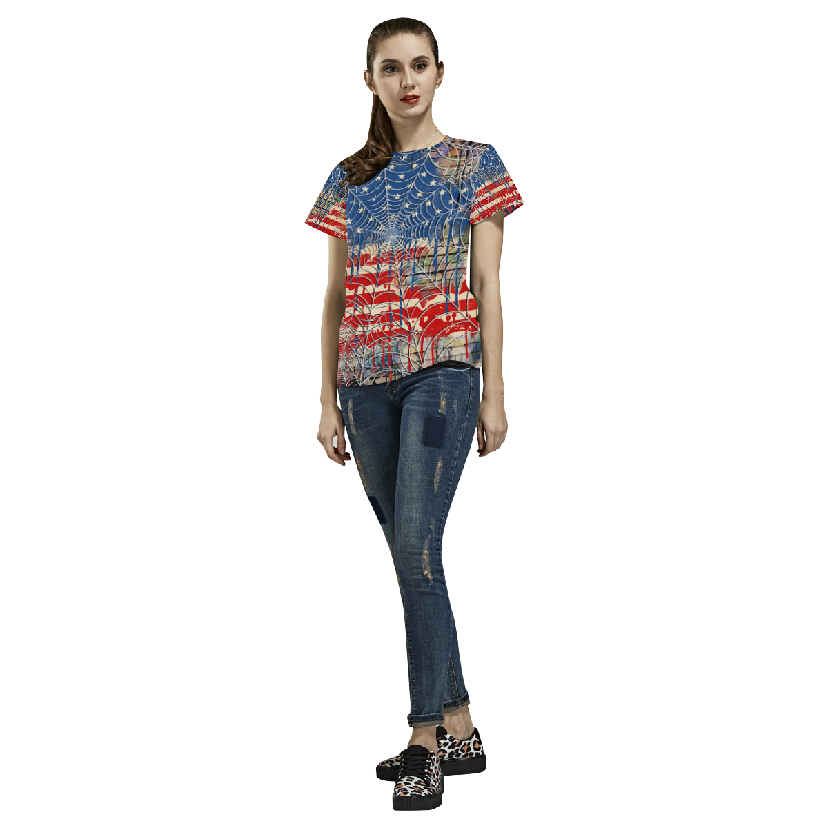 Ladies USA Flag Drip Print T shirt by Juleez All Over Print T-Shirt for Women (USA Size) (Model T40)