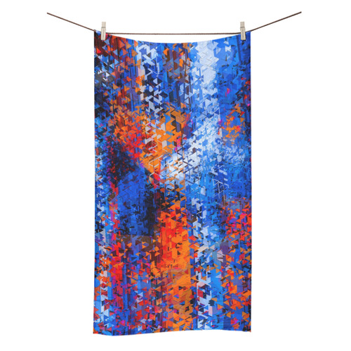 psychedelic geometric polygon shape pattern abstract in blue red orange Bath Towel 30"x56"