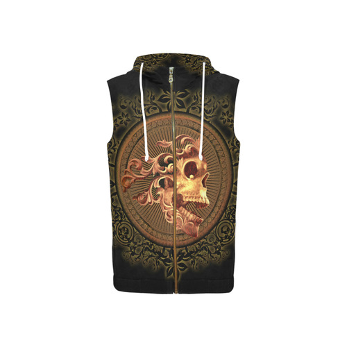 Amazing skull with floral elements All Over Print Sleeveless Zip Up Hoodie for Women (Model H16)