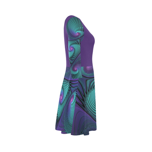 Purple meets Turquoise modern abstract Fractal Art 3/4 Sleeve Sundress (D23)