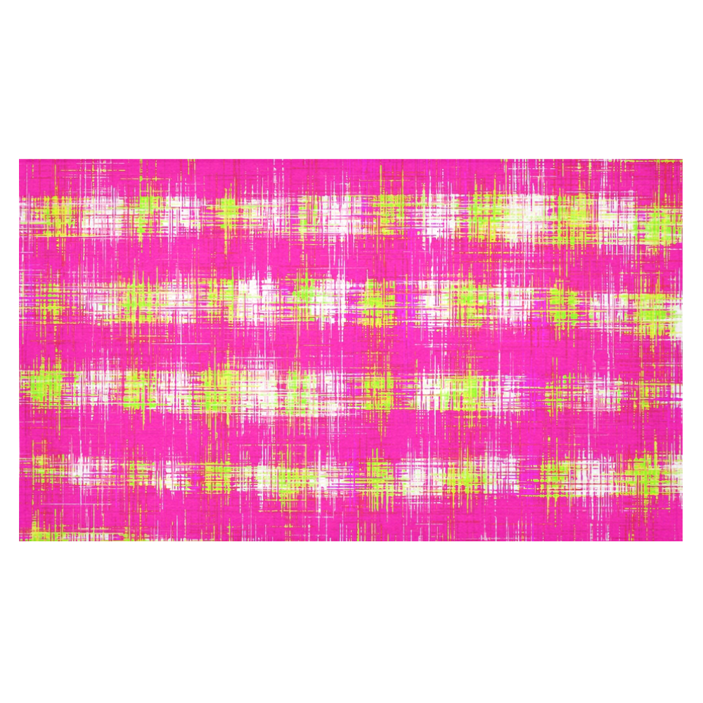 plaid pattern graffiti painting abstract in pink and yellow Cotton Linen Tablecloth 60"x 104"