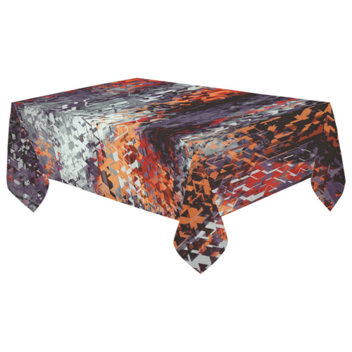 psychedelic geometric polygon shape pattern abstract in black orange brown red Cotton Linen Tablecloth 60"x 104"