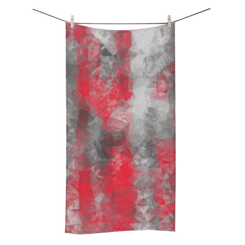 psychedelic geometric polygon shape pattern abstract in red and black Bath Towel 30"x56"