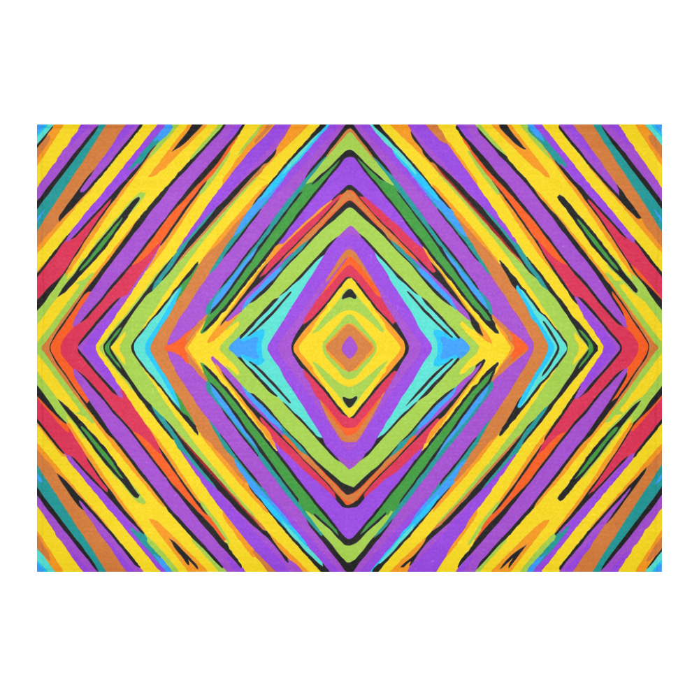 psychedelic geometric graffiti square pattern abstract in blue purple pink yellow green Cotton Linen Tablecloth 60"x 84"