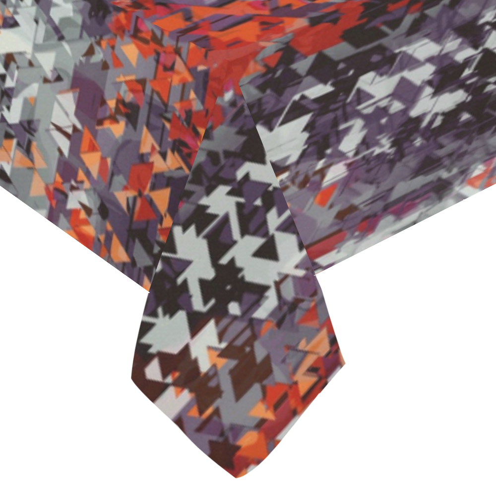 psychedelic geometric polygon shape pattern abstract in black orange brown red Cotton Linen Tablecloth 60"x 104"