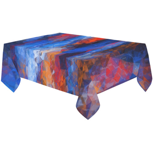 psychedelic geometric polygon shape pattern abstract in red orange blue Cotton Linen Tablecloth 60"x120"