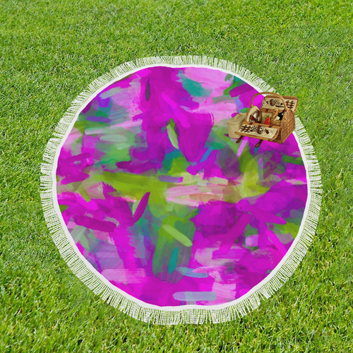 splash painting abstract texture in purple pink green Circular Beach Shawl 59"x 59"