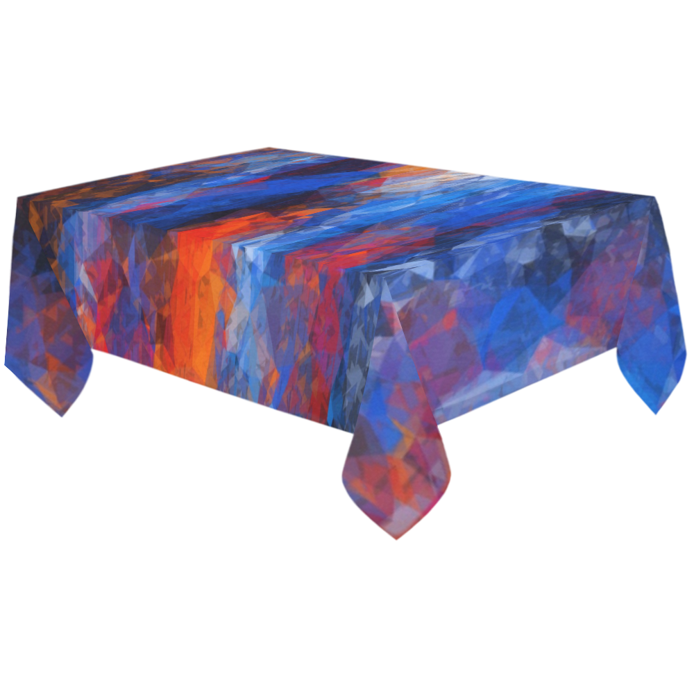 psychedelic geometric polygon shape pattern abstract in red orange blue Cotton Linen Tablecloth 60"x120"