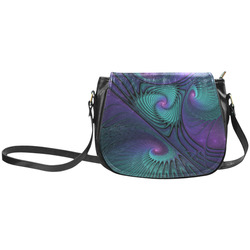 Purple meets Turquoise modern abstract Fractal Art Classic Saddle Bag/Large (Model 1648)