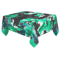 psychedelic vintage camouflage painting texture abstract in green and black Cotton Linen Tablecloth 60"x 84"