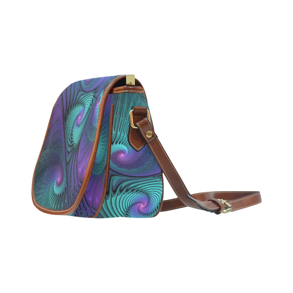 Purple meets Turquoise modern abstract Fractal Art Saddle Bag/Small (Model 1649) Full Customization