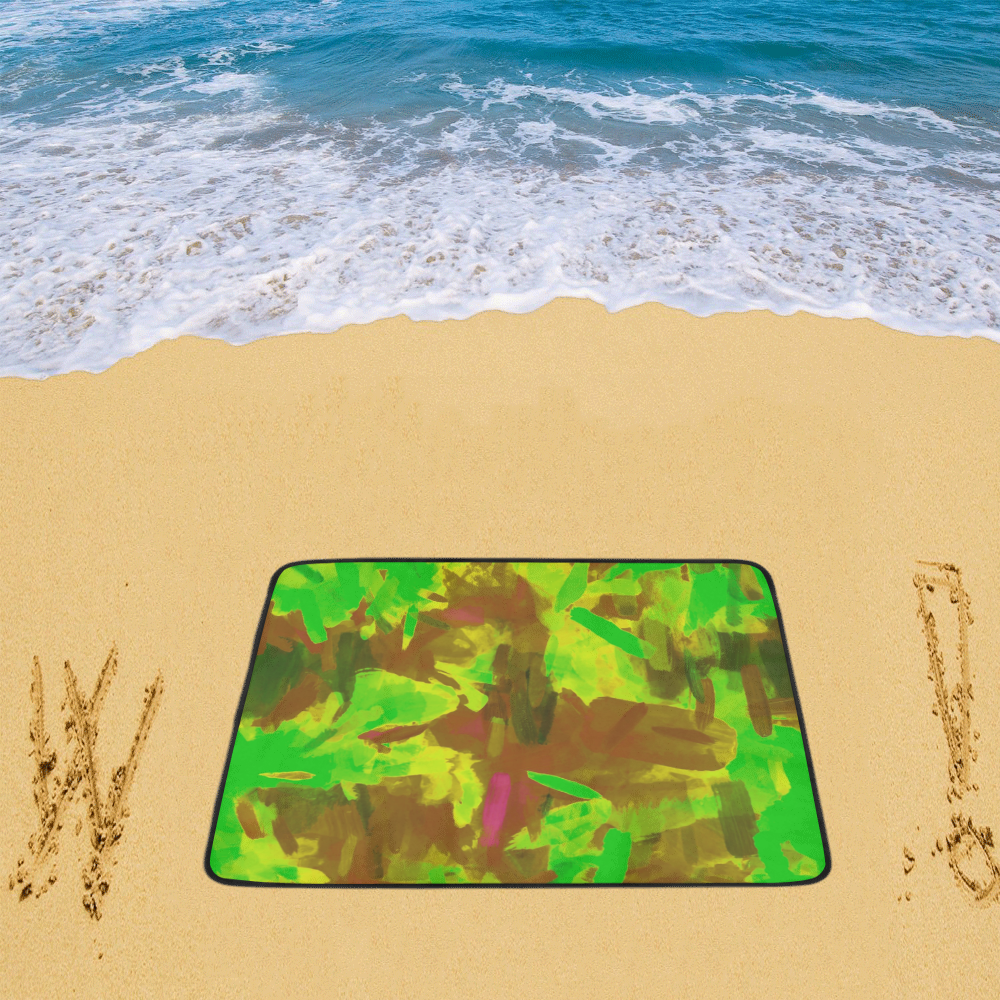 camouflage painting texture abstract background in green yellow brown Beach Mat 78"x 60"