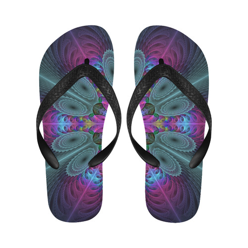 Mandala From Center Colorful Fractal Art With Pink Flip Flops for Men/Women (Model 040)