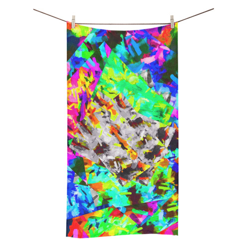 camouflage psychedelic splash painting abstract in blue green orange pink brown Bath Towel 30"x56"