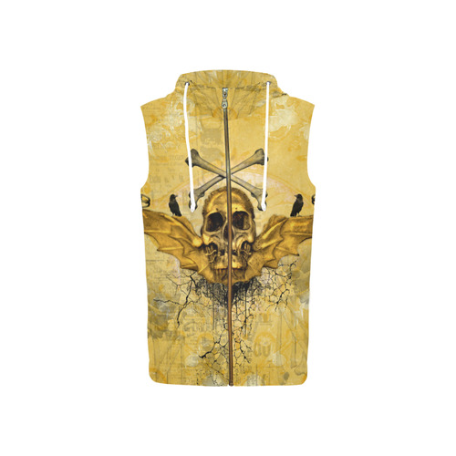 Awesome skull in golden colors All Over Print Sleeveless Zip Up Hoodie for Women (Model H16)