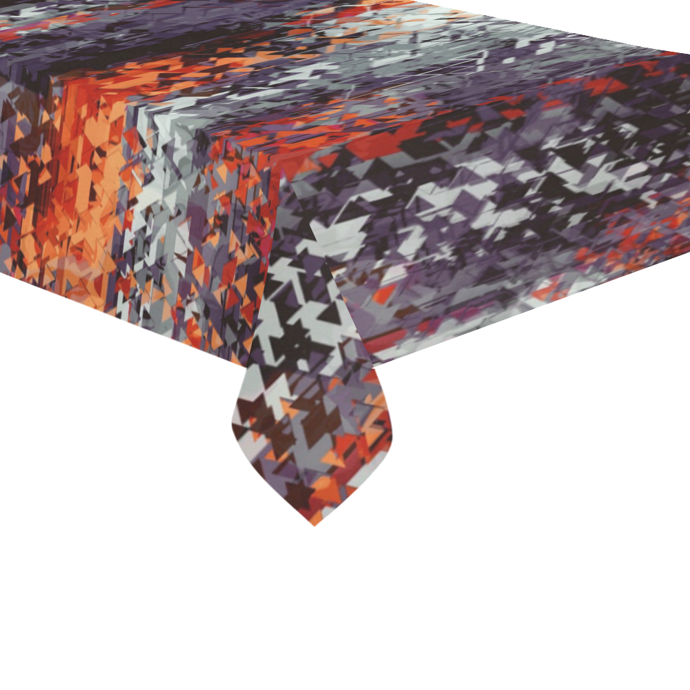 psychedelic geometric polygon shape pattern abstract in black orange brown red Cotton Linen Tablecloth 60"x 104"