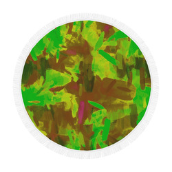 camouflage painting texture abstract background in green yellow brown Circular Beach Shawl 59"x 59"