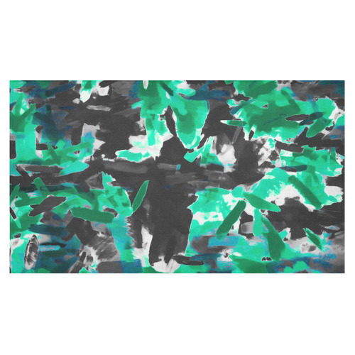 psychedelic vintage camouflage painting texture abstract in green and black Cotton Linen Tablecloth 60"x 104"