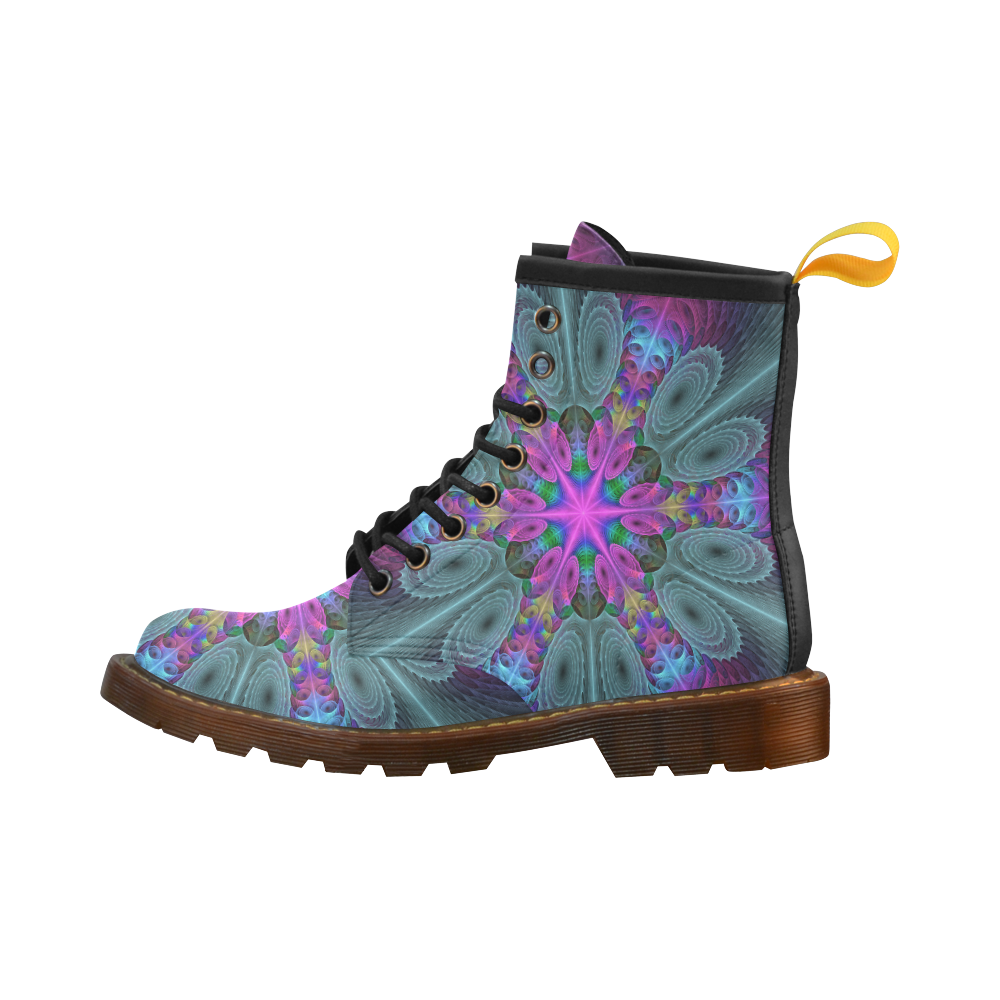 Mandala From Center Colorful Fractal Art With Pink High Grade PU Leather Martin Boots For Men Model 402H