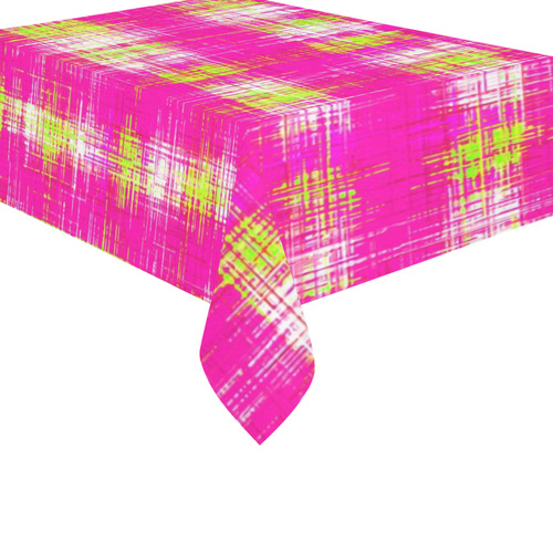 plaid pattern graffiti painting abstract in pink and yellow Cotton Linen Tablecloth 60"x 84"