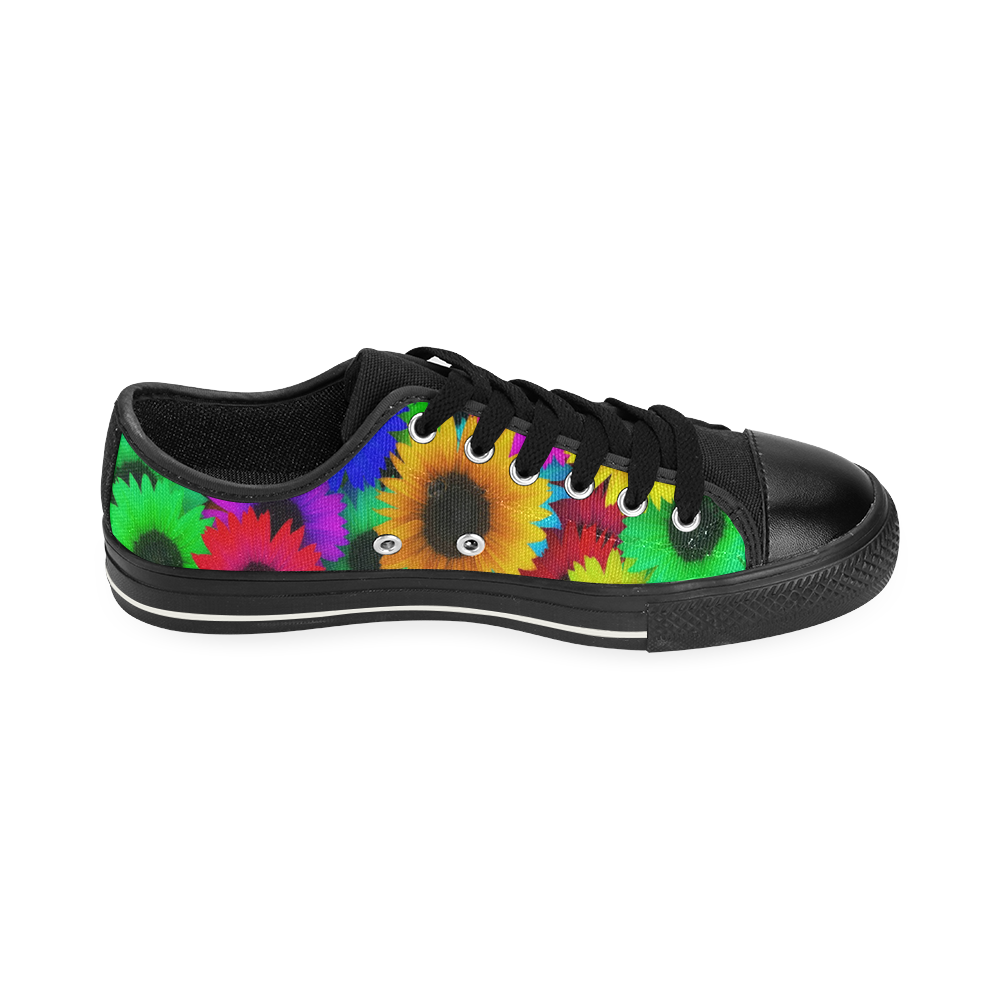 Neon Rainbow Pop Sunflowers Low Top Canvas Shoes for Kid (Model 018)