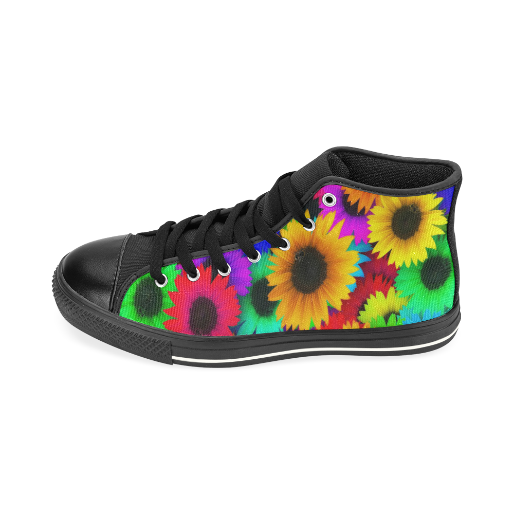 Neon Rainbow Pop Sunflowers High Top Canvas Shoes for Kid (Model 017)