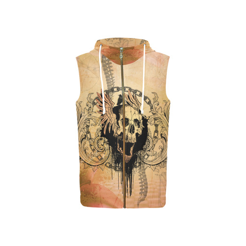 Amazing skull with wings All Over Print Sleeveless Zip Up Hoodie for Women (Model H16)