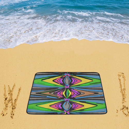 psychedelic geometric graffiti triangle pattern in pink green blue yellow and brown Beach Mat 78"x 60"
