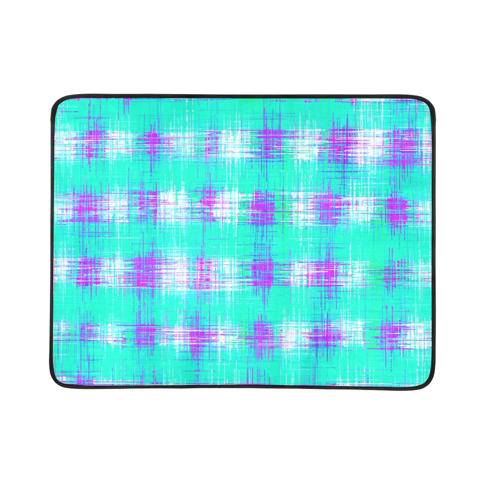 plaid pattern graffiti painting abstract in blue green and pink Beach Mat 78"x 60"
