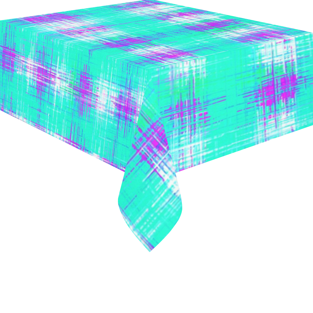 plaid pattern graffiti painting abstract in blue green and pink Cotton Linen Tablecloth 52"x 70"