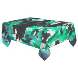 psychedelic vintage camouflage painting texture abstract in green and black Cotton Linen Tablecloth 60"x 104"