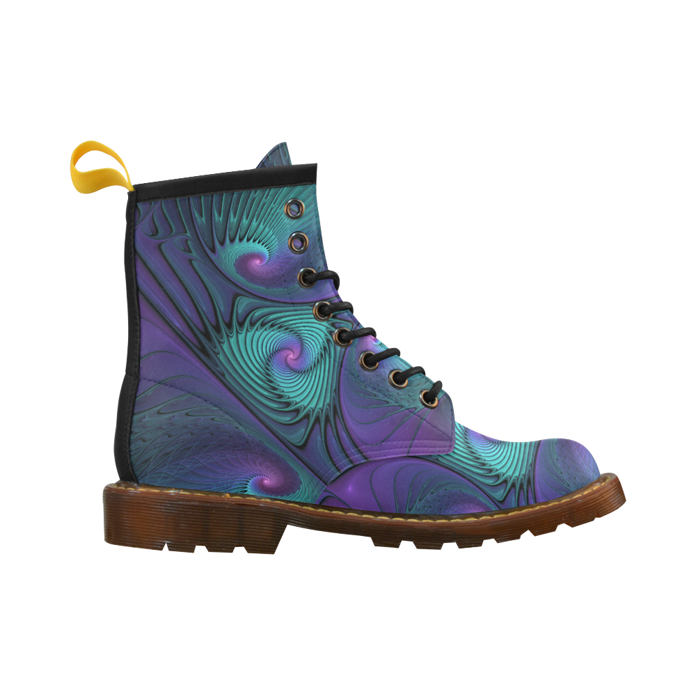 Purple meets Turquoise modern abstract Fractal Art High Grade PU Leather Martin Boots For Women Model 402H