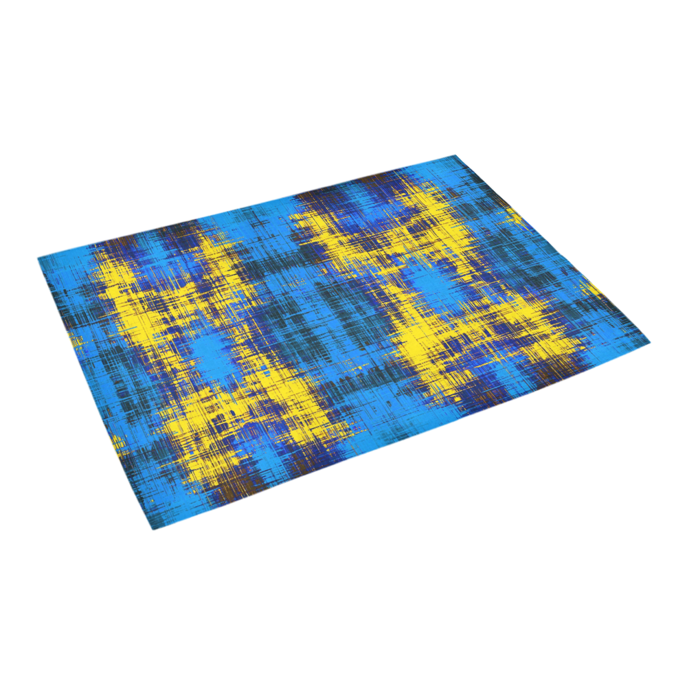 geometric plaid pattern painting abstract in blue yellow and black Azalea Doormat 24" x 16" (Sponge Material)