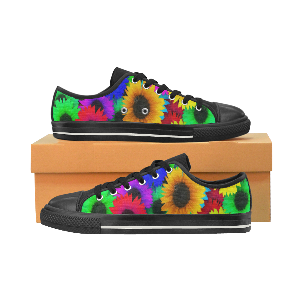 Neon Rainbow Pop Sunflowers Low Top Canvas Shoes for Kid (Model 018)