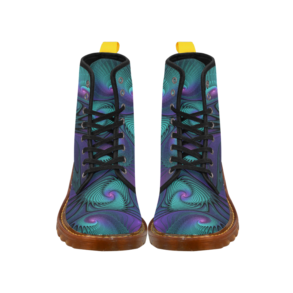 Purple meets Turquoise modern abstract Fractal Art Martin Boots For Men Model 1203H