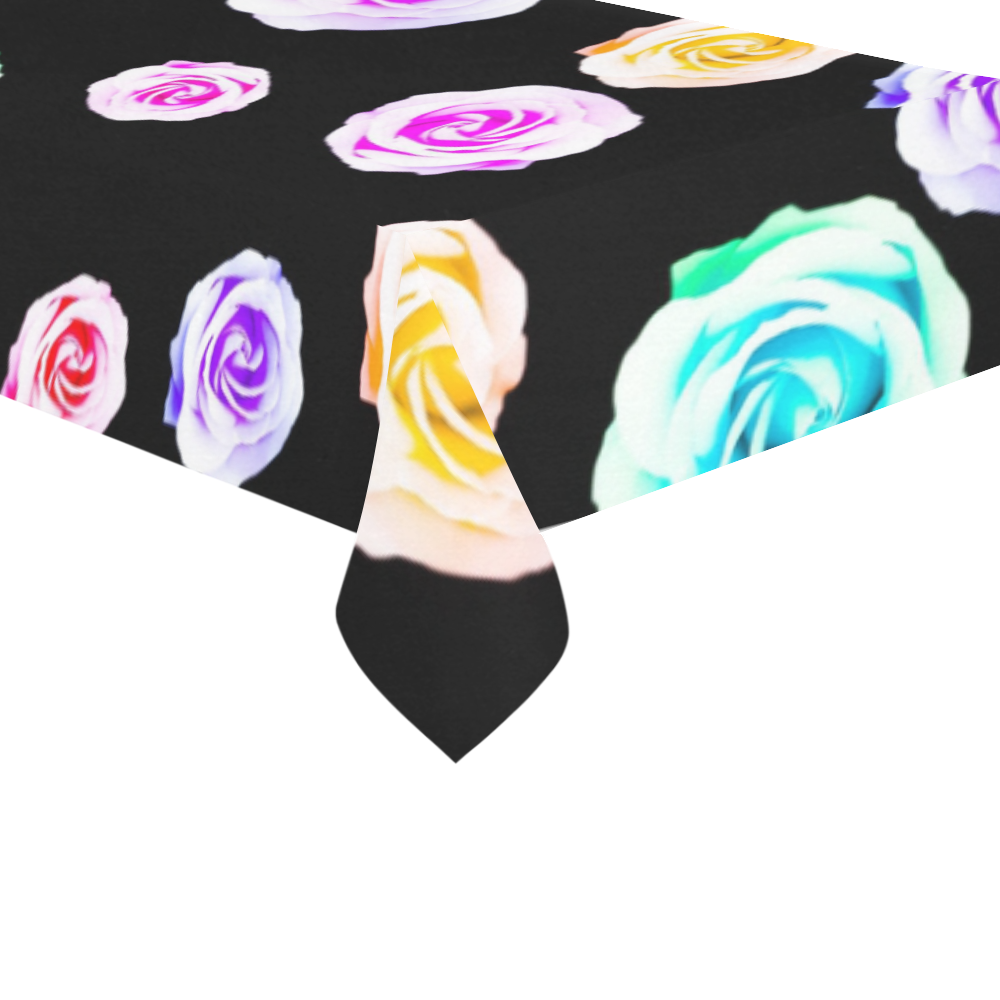 colorful roses in pink purple green yellow with black background Cotton Linen Tablecloth 60"x120"