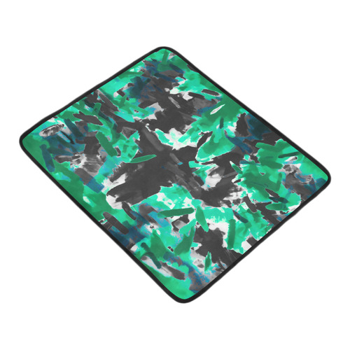psychedelic vintage camouflage painting texture abstract in green and black Beach Mat 78"x 60"