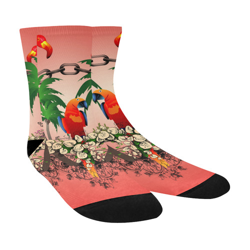 Funny parrot, tropical design Crew Socks