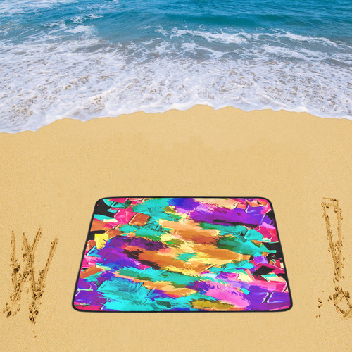 psychedelic splash painting texture abstract background in pink green purple yellow brown Beach Mat 78"x 60"