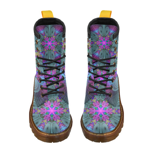 Mandala From Center Colorful Fractal Art With Pink High Grade PU Leather Martin Boots For Men Model 402H