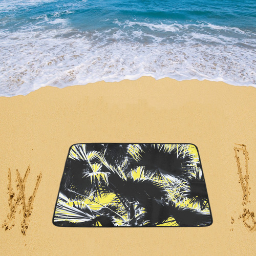black and white palm leaves with yellow background Beach Mat 78"x 60"