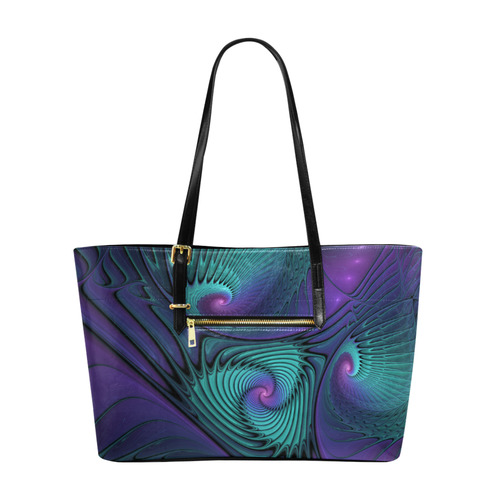 Purple meets Turquoise modern abstract Fractal Art Euramerican Tote Bag/Large (Model 1656)