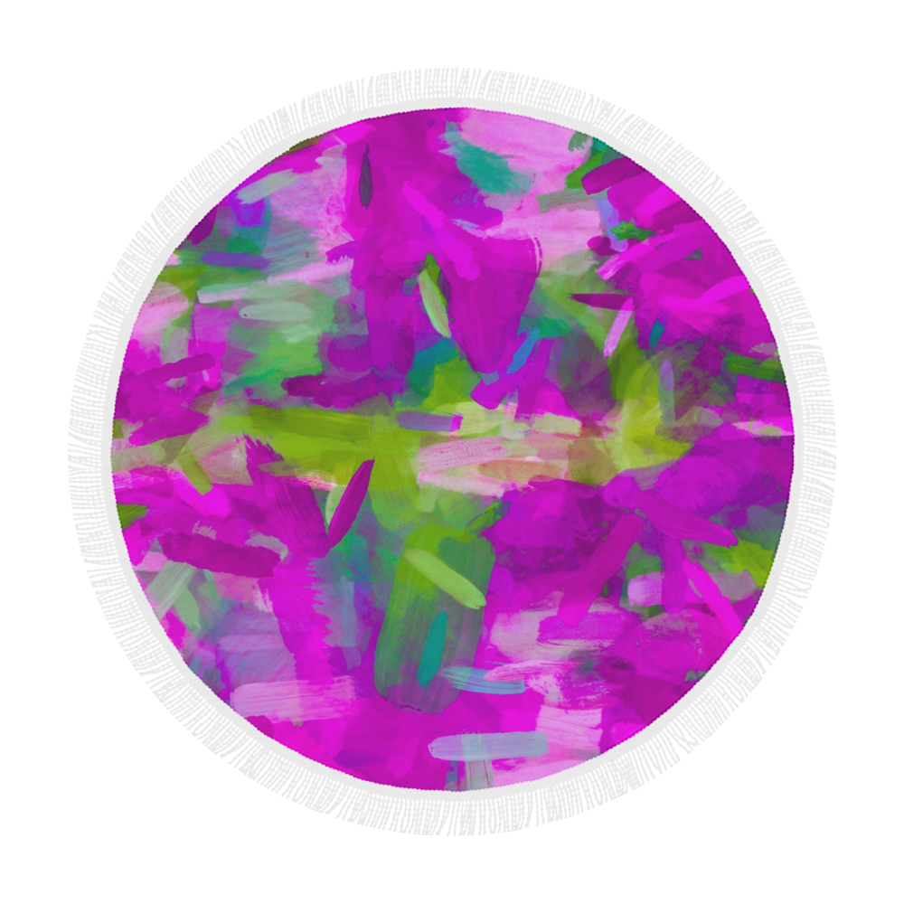 splash painting abstract texture in purple pink green Circular Beach Shawl 59"x 59"