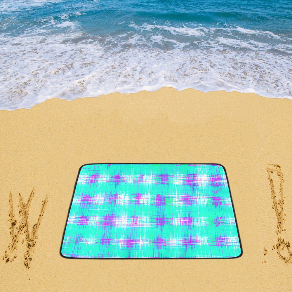 plaid pattern graffiti painting abstract in blue green and pink Beach Mat 78"x 60"
