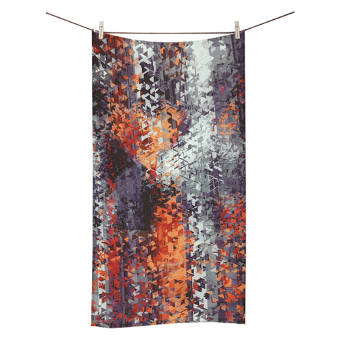 psychedelic geometric polygon shape pattern abstract in black orange brown red Bath Towel 30"x56"