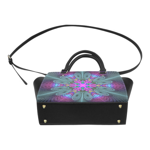 Mandala From Center Colorful Fractal Art With Pink Classic Shoulder Handbag (Model 1653)