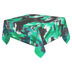 psychedelic vintage camouflage painting texture abstract in green and black Cotton Linen Tablecloth 52"x 70"