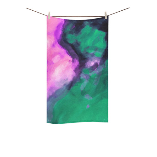 psychedelic splash painting texture abstract background in green and pink Custom Towel 16"x28"