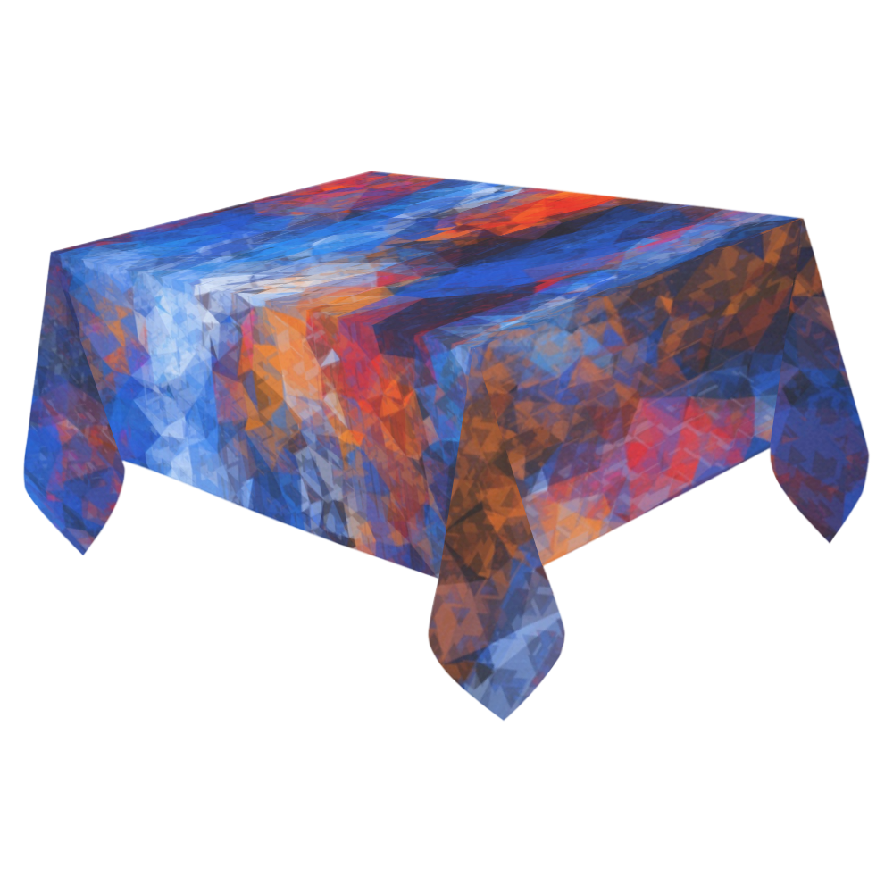 psychedelic geometric polygon shape pattern abstract in red orange blue Cotton Linen Tablecloth 52"x 70"