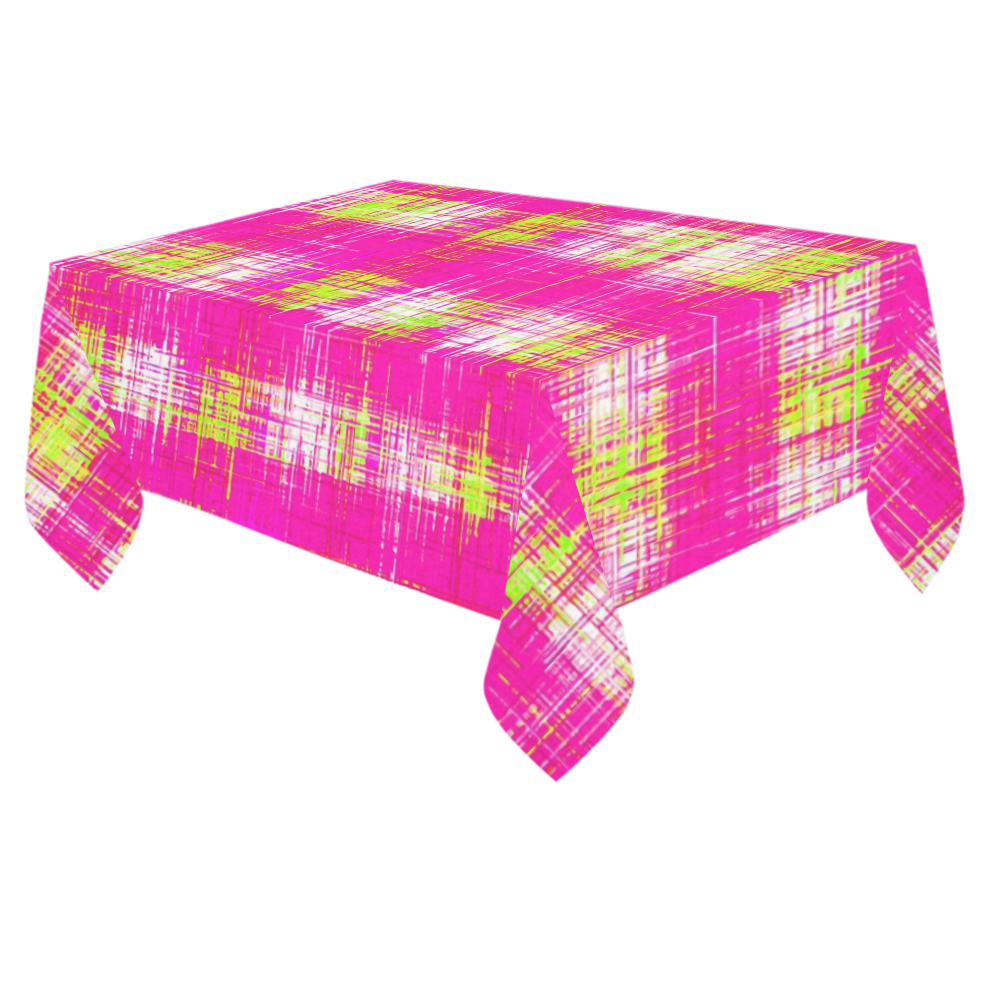 plaid pattern graffiti painting abstract in pink and yellow Cotton Linen Tablecloth 60"x 84"
